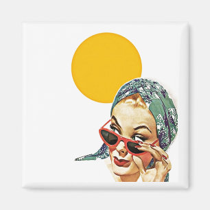 Magnet ~ RETRO Stylish Lady achter Rode zonnebrill