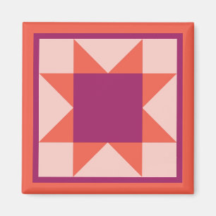 Magnet - Sawtooth Star Quilt Square (oranje/roze)