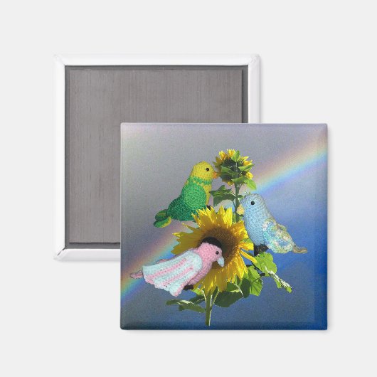 Magnet - Speelgoed Birds op Zonnebloem (Voorkant / Achterkant)