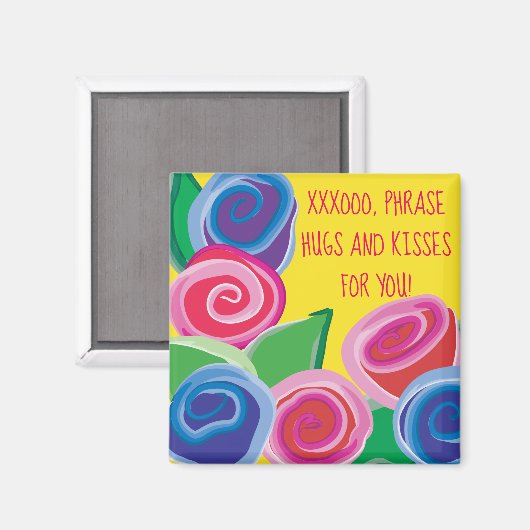 Magnet Square Hugs en Kisses (Voorkant / Achterkant)