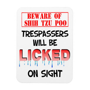 Magnet (Wit): "Beware van Shih Tzu Poo" Magneet