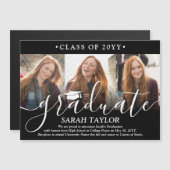 Magnetic 3 Photo Black Afstuderen aangekondigd Magnetische Uitnodiging (Voorkant / Achterkant)