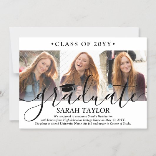 Magnetic 3 Photo Collage Afstuderen aangekondigd Magnetische Uitnodiging (Voorkant)