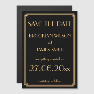 Magnetic Art Deco Black Wedding Save the Date Magnetische Uitnodiging