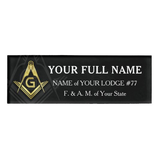 Magnetic Black & Gold Masonic Name Badges (Voorkant)