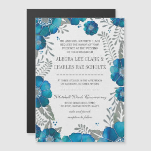 Magnetic Blue Aqua Floral  Typografie Magnetische Uitnodiging