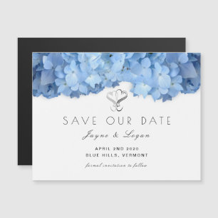 Magnetic Blue Floral Save Our Date Hearts Card Magnetische Uitnodiging