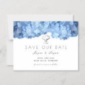 Magnetic Blue Floral Save Our Date Hearts Card Magnetische Uitnodiging (Voorkant)