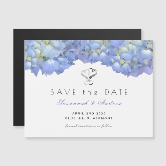 Magnetic Blue Moon Hydrangea Save the Date Card Magnetische Uitnodiging (Voorkant / Achterkant)