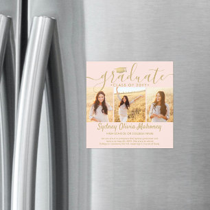 Magnetic Blush Gold Afstuderen Fotoaankondiging Magnetische Uitnodiging