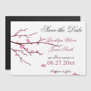 Magnetic Cherry Blossom Wedding Save the Date Magn Magnetische Uitnodiging