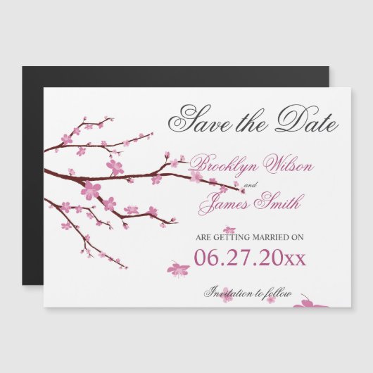 Magnetic Cherry Blossom Wedding Save the Date Magn Magnetische Uitnodiging (Voorkant / Achterkant)