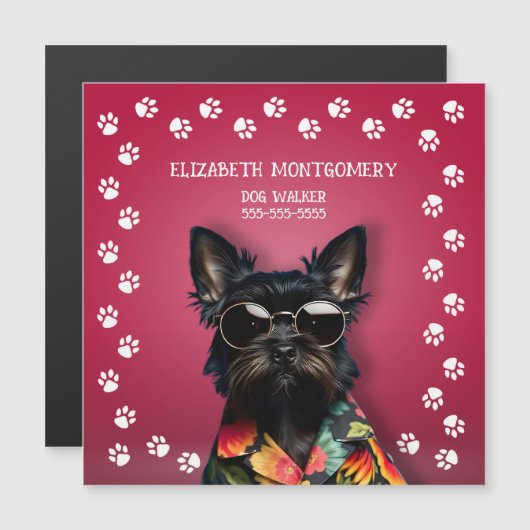 MAGNETIC Dog Walker Paw Print Rand Grote Kaart Magnetische Uitnodiging (Voorkant / Achterkant)