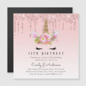 MAGNETIC Glitter Unicorn 12th Birthday Pink Gold (Voorkant / Achterkant)