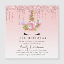 MAGNETIC Glitter Unicorn 12th Birthday Pink Gold