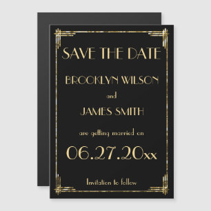 Magnetic Gold Foil Art Deco Wedding Save the Date Magnetische Uitnodiging