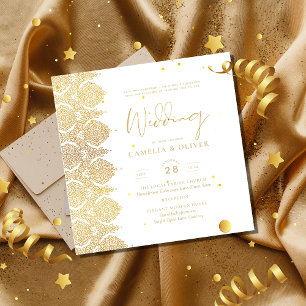 MAGNETIC Gold White Lace Elegant Wedding Invite Magnetische Uitnodiging