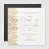 MAGNETIC Gold White Lace Elegant Wedding Invite Magnetische Uitnodiging (Voorkant / Achterkant)