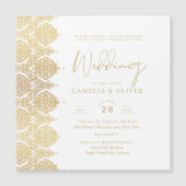 MAGNETIC Gold White Lace Elegant Wedding Invite Magnetische Uitnodiging (Voorkant)
