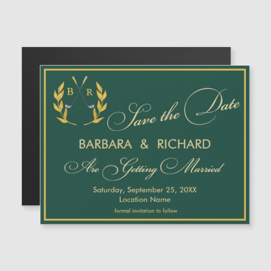 MAGNETIC Golf Theme Monogram Wedding Save the Date (Voorkant / Achterkant)