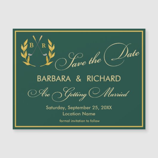 MAGNETIC Golf Theme Monogram Wedding Save the Date (Voorkant)