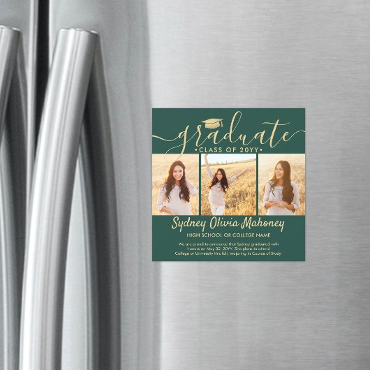 Magnetic Green Gold Afstuderen Fotoaankondiging Magnetische Uitnodiging