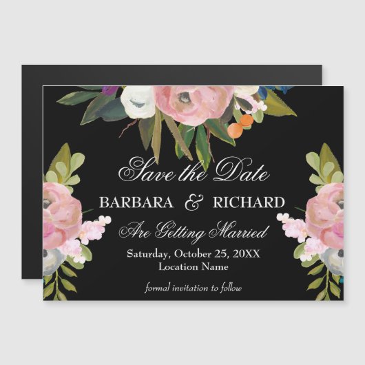 MAGNETIC Handpainted Floral Wedding Save the Date (Voorkant / Achterkant)