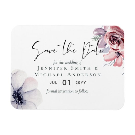 Magnetic Navy Blue Coral Floral Save the Dates Magneet (Horizontaal)