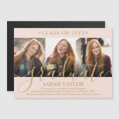 Magnetic Photo Blush Gold Afstuderen aangekondigd Magnetische Uitnodiging (Voorkant / Achterkant)