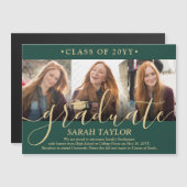 Magnetic Photo Green Gold Afstuderen aangekondigd Magnetische Uitnodiging (Voorkant / Achterkant)