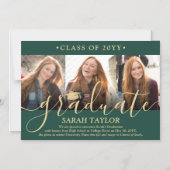 Magnetic Photo Green Gold Afstuderen aangekondigd Magnetische Uitnodiging (Voorkant)