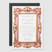 MAGNETIC Pink Gold Ornate Filigree Frame Magnetische Uitnodiging (Voorkant / Achterkant)