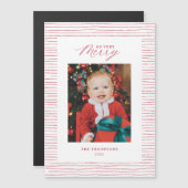 Magnetic Red Striped so Zeer Merry Photo Card (Voorkant / Achterkant)