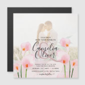 MAGNETIC Roze Calla Lily PHOTO Wedding Invite (Voorkant / Achterkant)