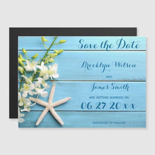 Magnetic Starfish Weddenschap Save the Date Orchid Magnetische Uitnodiging (Voorkant / Achterkant)