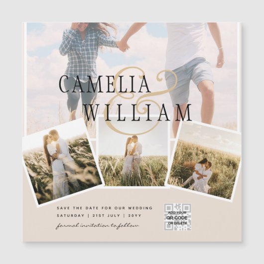 MAGNETICChampagne Blush FOTO Save the Date QRcode (Voorkant)