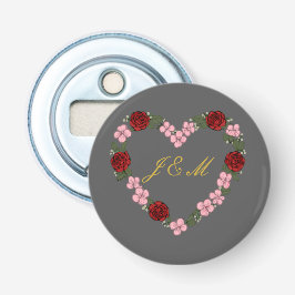 Magnetisch grijs met bloemenkrans button flesopener