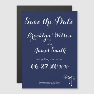 Magnetisch Navyblauw Save The Date Met Hartjes Magnetische Uitnodiging