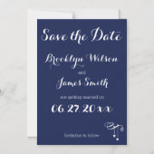 Magnetisch Navyblauw Save The Date Met Hartjes Magnetische Uitnodiging (Voorkant)