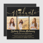 Magnetisch Zwart Goud Afstuderen Fotoaankondiging Magnetische Uitnodiging (Voorkant / Achterkant)