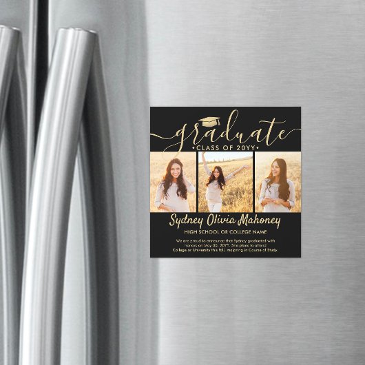 Magnetisch Zwart Goud Afstuderen Fotoaankondiging Magnetische Uitnodiging