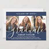 Magnetische 3 foto Navy Blue Afstuderen Aankondigi Magnetische Uitnodiging (Voorkant)