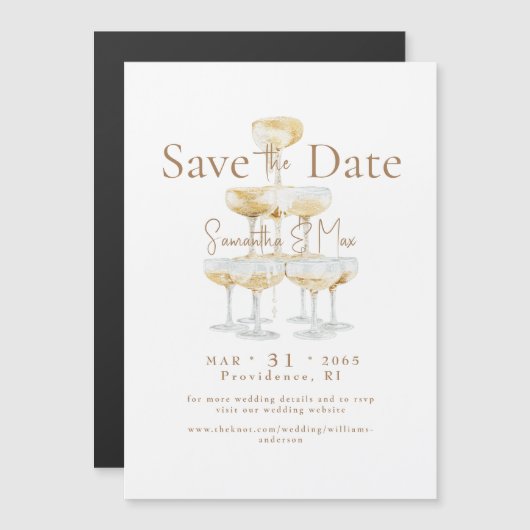 Magnetische Champagne Toren Bruiloft Save the Date Magnetische Uitnodiging (Voorkant / Achterkant)