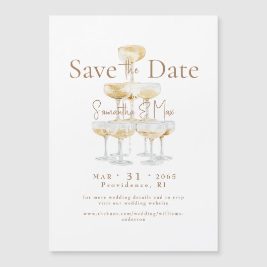 Magnetische Champagne Toren Bruiloft Save the Date Magnetische Uitnodiging (Voorkant)