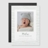 Magnetische Classic Groen Gestreepte Geboorte Aank Magnetische Uitnodiging (Voorkant / Achterkant)