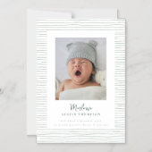 Magnetische Classic Groen Gestreepte Geboorte Aank Uitnodiging (Voorkant)