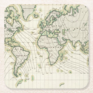 Magnetische declinatie in de wereld kartonnen onderzetters