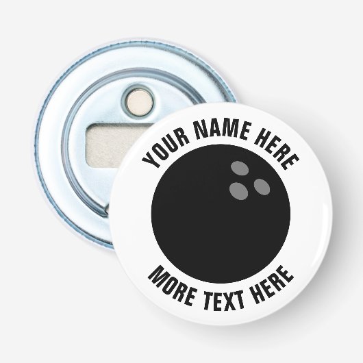 Magnetische flesopener met bowlingbal logo button flesopener (Voorkant)