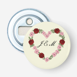 Magnetische flesopener met roze hart en button flesopener