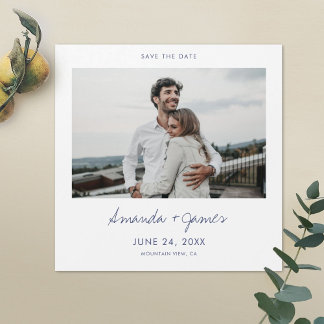 Magnetische foto Bewaar de datums met blauwe typog